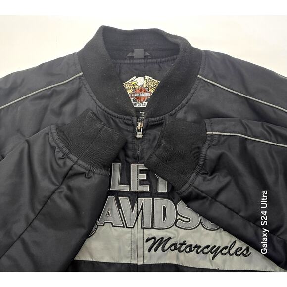 Vintage Harley Davidson Bomber Jacket Black Nylon Embroidered Motorcycle Men's L - Picture 10 of 10